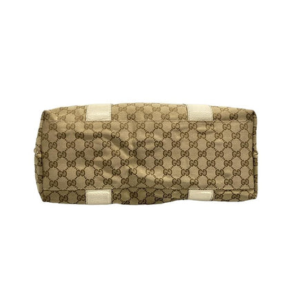 Gucci Tote Bag GG Patternbamboo 232947 Beige Dark Brown And Ivory Leather