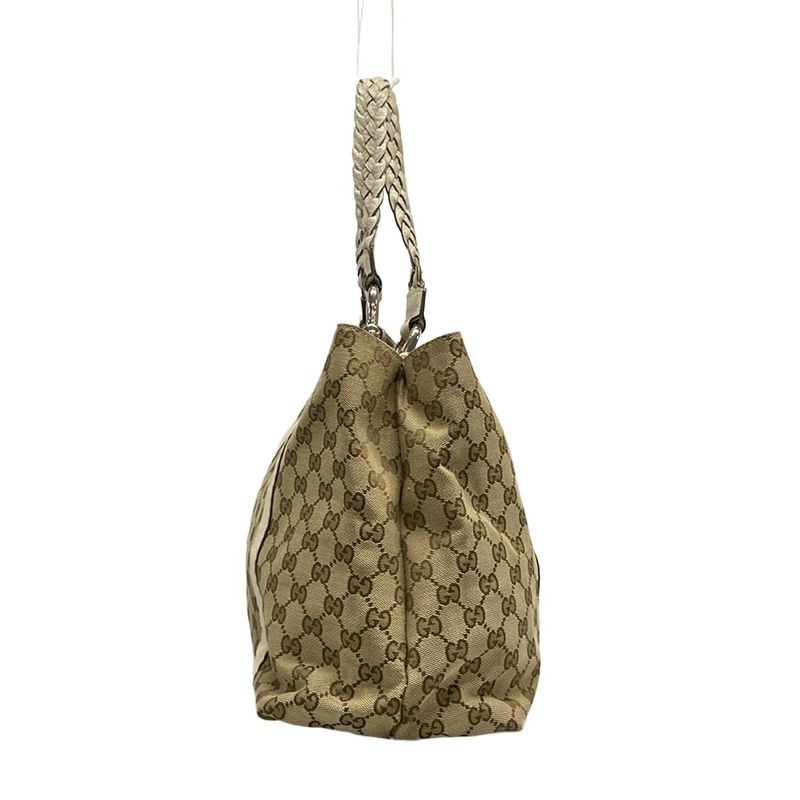 Gucci Tote Bag GG Patternbamboo 232947 Beige Dark Brown And Ivory Leather