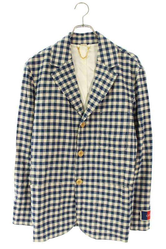 Gucci 739745 Zanfr Linen Check Tailored Jacket Men's 46