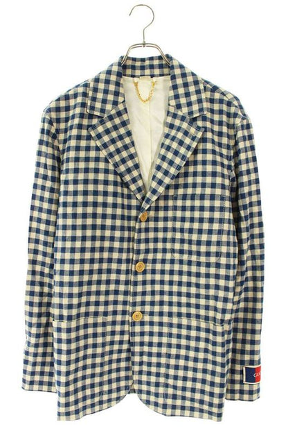 Gucci 739745 Zanfr Linen Check Tailored Jacket Men's 46