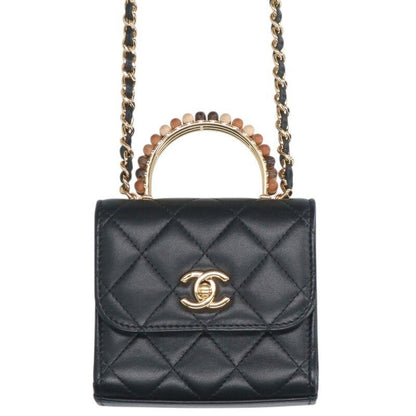 Chanel Mini Matelasse Beaded Handle Lambskin Shoulder Bag Women