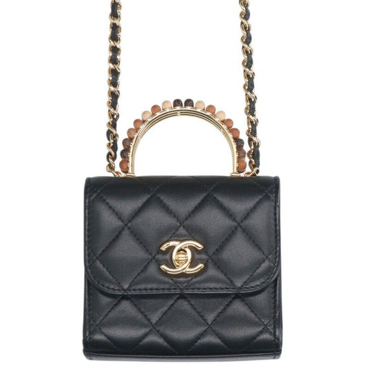Chanel Mini Matelasse Beaded Handle Lambskin Shoulder Bag Women