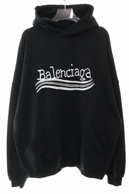 Balenciaga 23AW Damaged Logo Print Sweatshirt Pullover Hoodie Size 1 Black
