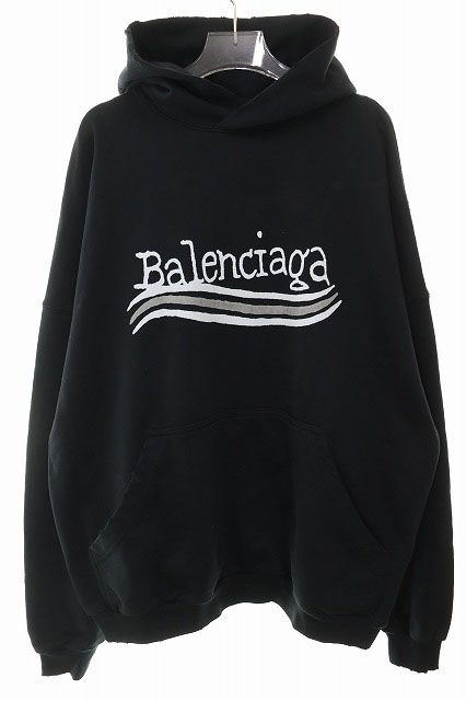 Balenciaga 23AW Damaged Logo Print Sweatshirt Pullover Hoodie Size 1 Black