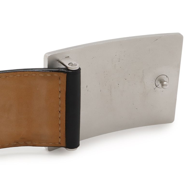 Louis Vuitton Sainture Jeans Belt Leather Noir Black Silver Hardware Men's #80