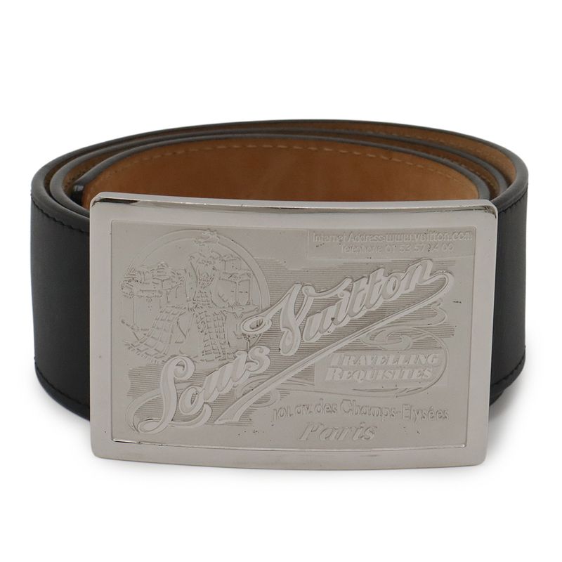 Louis Vuitton Sainture Jeans Belt Leather Noir Black Silver Hardware Men's #80