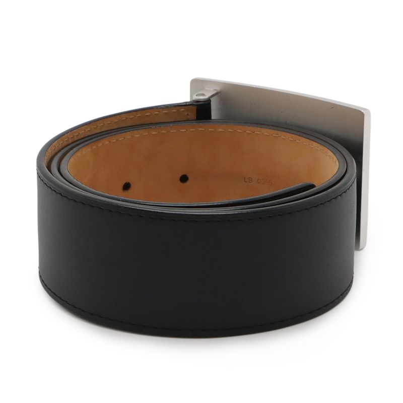 Louis Vuitton Sainture Jeans Belt Leather Noir Black Silver Hardware Men's #80