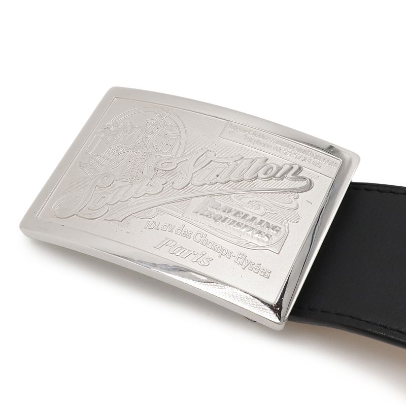 Louis Vuitton Sainture Jeans Belt Leather Noir Black Silver Hardware Men's #80