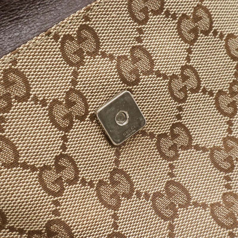 Gucci GG Canvas Sherry Line Shoulder Bag Crossbody Leather Khaki Beige Dark