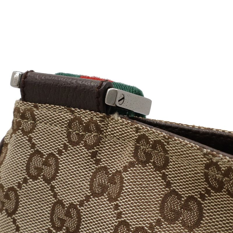 Gucci GG Canvas Sherry Line Shoulder Bag Crossbody Leather Khaki Beige Dark