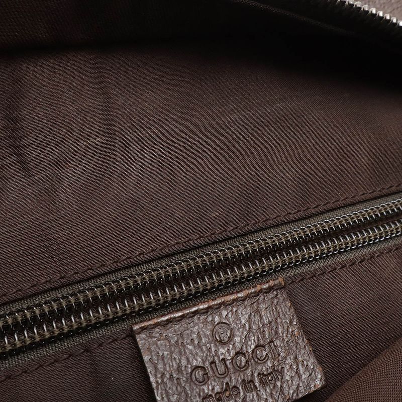 Gucci GG Canvas Sherry Line Shoulder Bag Crossbody Leather Khaki Beige Dark