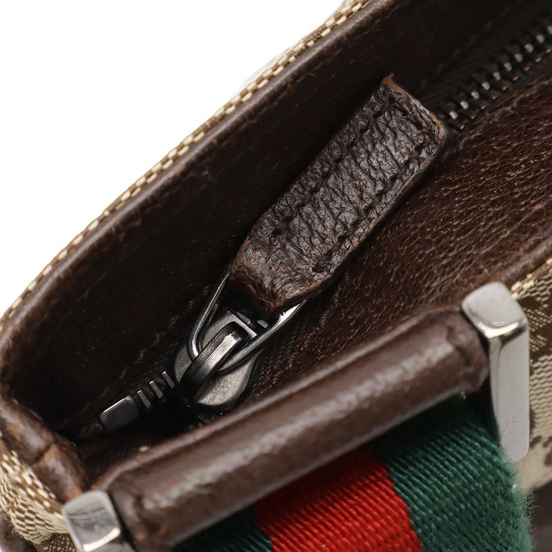 Gucci GG Canvas Sherry Line Shoulder Bag Crossbody Leather Khaki Beige Dark