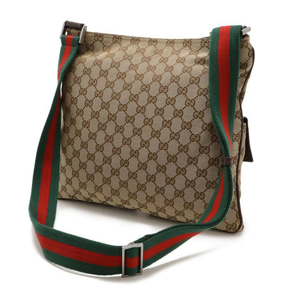 Gucci GG Canvas Sherry Line Shoulder Bag Crossbody Leather Khaki Beige Dark