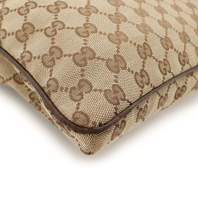 Gucci GG Canvas Sherry Line Shoulder Bag Crossbody Leather Khaki Beige Dark