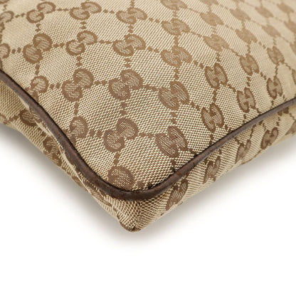 Gucci GG Canvas Sherry Line Shoulder Bag Crossbody Leather Khaki Beige Dark