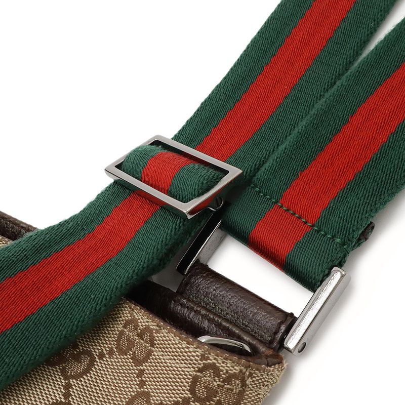 Gucci GG Canvas Sherry Line Shoulder Bag Crossbody Leather Khaki Beige Dark