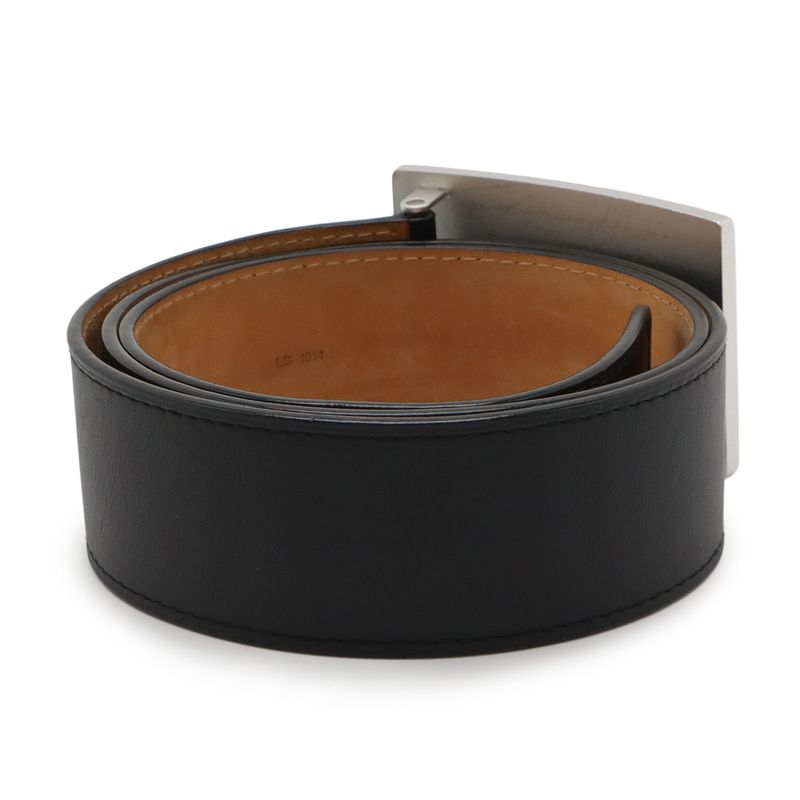 Louis Vuitton Santure Jeans Belt Leather Noir Black Silver Hardware Men's #90