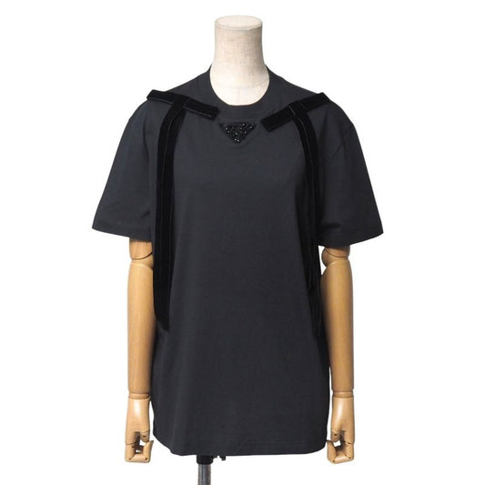 2024Prada Short Sleeve T-shirt Size XS Triangle Logo Beaded Decoration