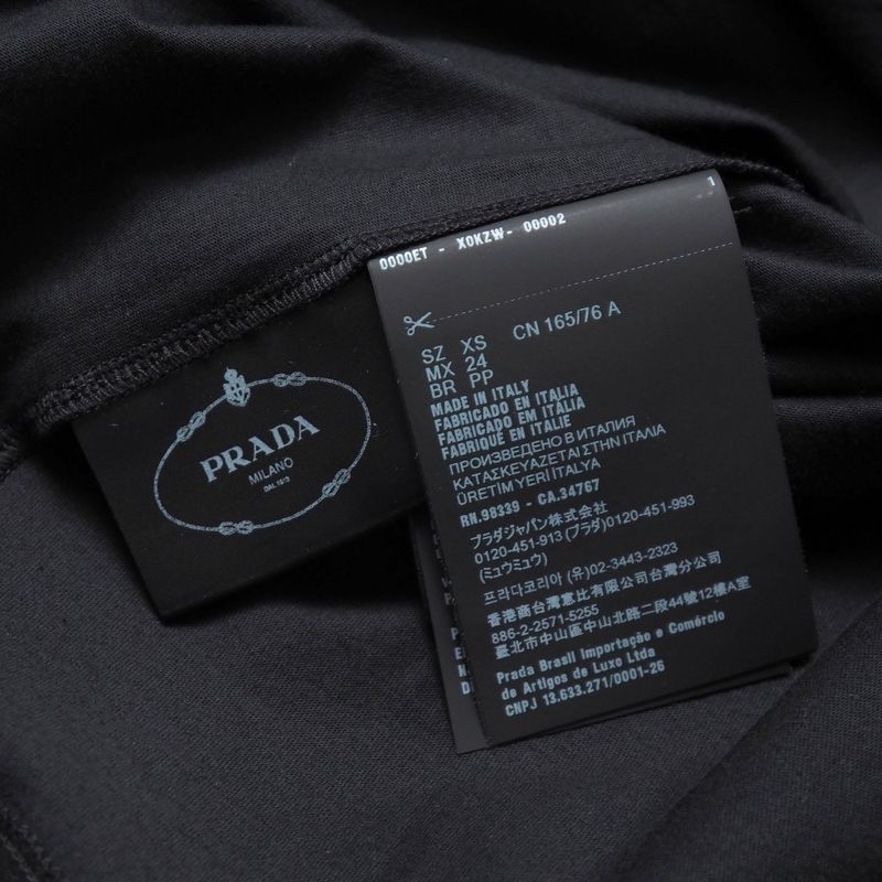 2024Prada Short Sleeve T-shirt Size XS Triangle Logo Beaded Decoration