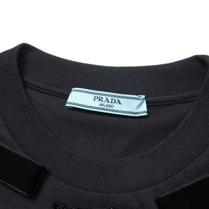 2024Prada Short Sleeve T-shirt Size XS Triangle Logo Beaded Decoration
