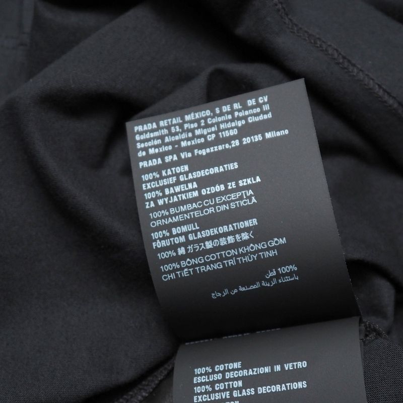 2024Prada Short Sleeve T-shirt Size XS Triangle Logo Beaded Decoration