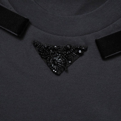 2024Prada Short Sleeve T-shirt Size XS Triangle Logo Beaded Decoration
