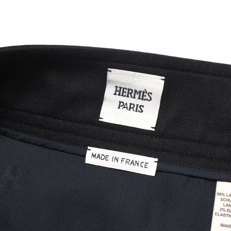 Hermes Skirt Size 34 Belted Inverted Pleats Knee Length Made In France