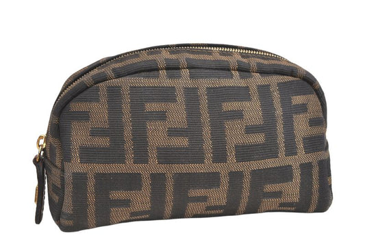 Fendi Zucca Pattern Vintage Pouch Wallet Canvas Leather Brown Black 4021n