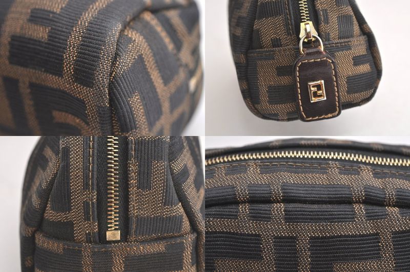 Fendi Zucca Pattern Vintage Pouch Wallet Canvas Leather Brown Black 4021n