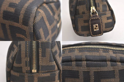 Fendi Zucca Pattern Vintage Pouch Wallet Canvas Leather Brown Black 4021n