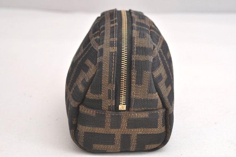 Fendi Zucca Pattern Vintage Pouch Wallet Canvas Leather Brown Black 4021n