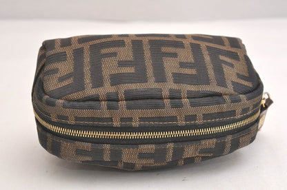 Fendi Zucca Pattern Vintage Pouch Wallet Canvas Leather Brown Black 4021n