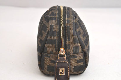 Fendi Zucca Pattern Vintage Pouch Wallet Canvas Leather Brown Black 4021n