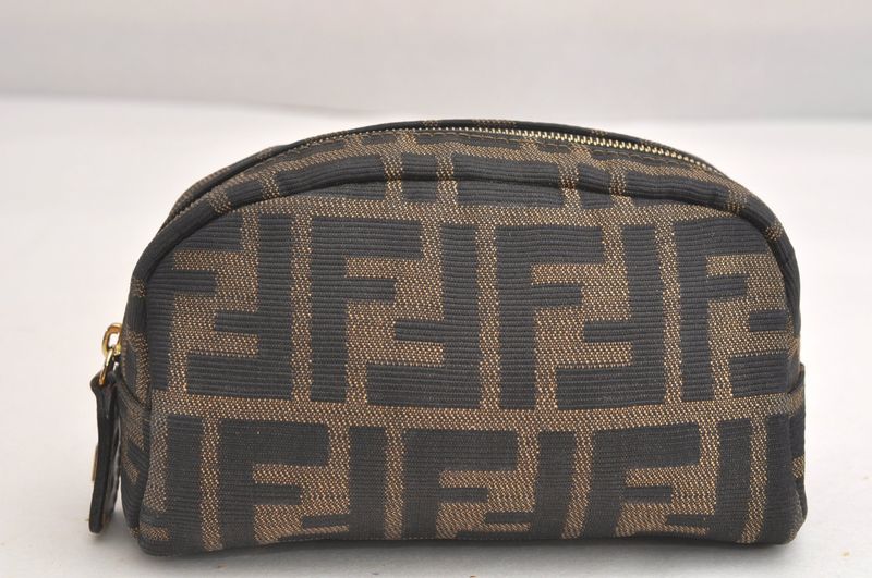 Fendi Zucca Pattern Vintage Pouch Wallet Canvas Leather Brown Black 4021n