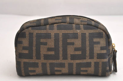 Fendi Zucca Pattern Vintage Pouch Wallet Canvas Leather Brown Black 4021n