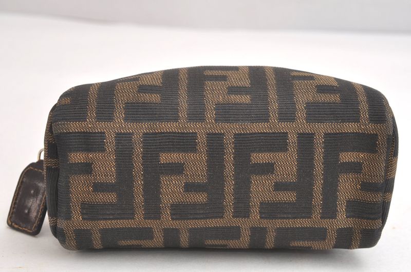 Fendi Zucca Pattern Vintage Pouch Wallet Canvas Leather Brown Black 4021n