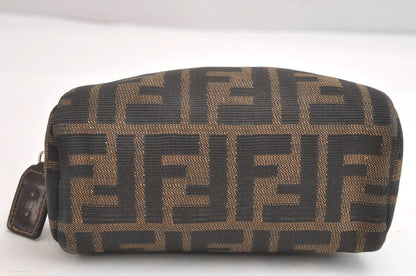 Fendi Zucca Pattern Vintage Pouch Wallet Canvas Leather Brown Black 4021n