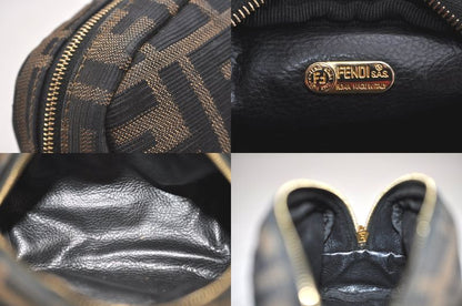 Fendi Zucca Pattern Vintage Pouch Wallet Canvas Leather Brown Black 4021n
