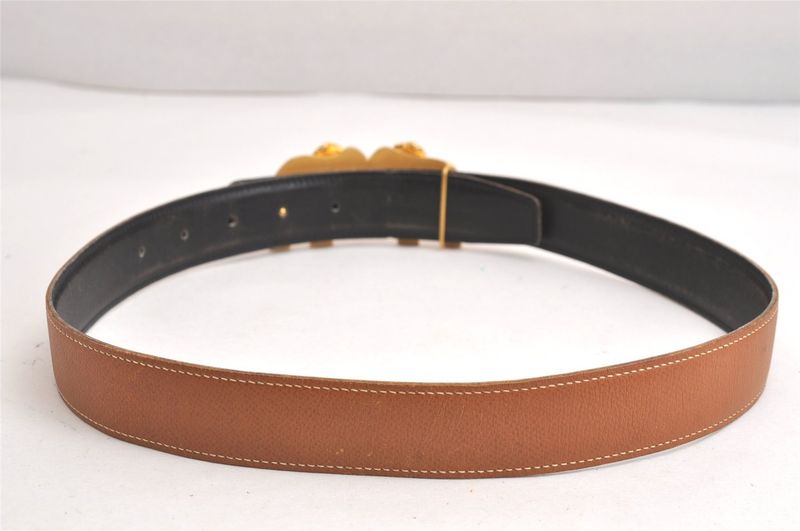 Hermes Leather Belt Reversible Size 75cm (29.53in) 29.5" Black Brown 4093n