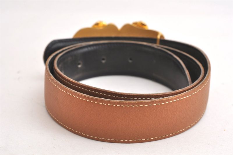Hermes Leather Belt Reversible Size 75cm (29.53in) 29.5" Black Brown 4093n