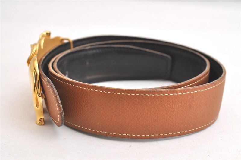 Hermes Leather Belt Reversible Size 75cm (29.53in) 29.5" Black Brown 4093n