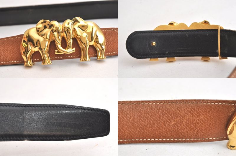 Hermes Leather Belt Reversible Size 75cm (29.53in) 29.5" Black Brown 4093n