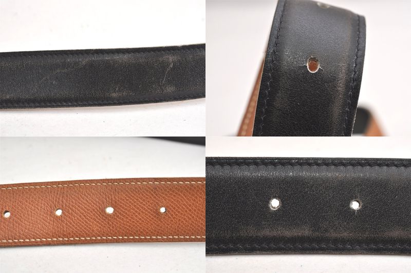 Hermes Leather Belt Reversible Size 75cm (29.53in) 29.5" Black Brown 4093n