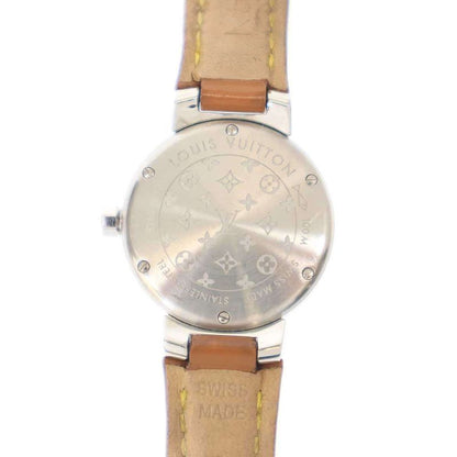 Louis Vuitton Q121212 Tambour Patent Quartz Wrist Grandfather Shape Silver