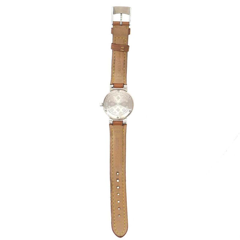 Louis Vuitton Q121212 Tambour Patent Quartz Wrist Grandfather Shape Silver