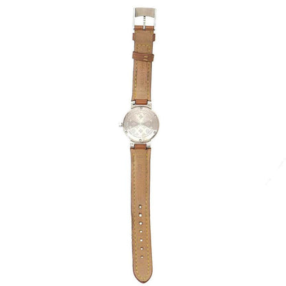 Louis Vuitton Q121212 Tambour Patent Quartz Wrist Grandfather Shape Silver