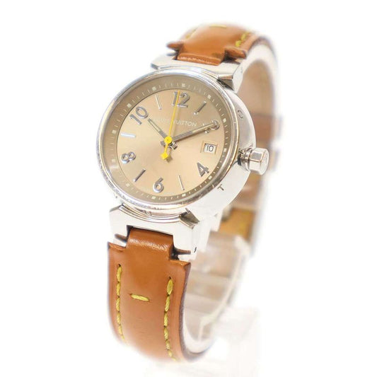 Louis Vuitton Q121212 Tambour Patent Quartz Wrist Grandfather Shape Silver