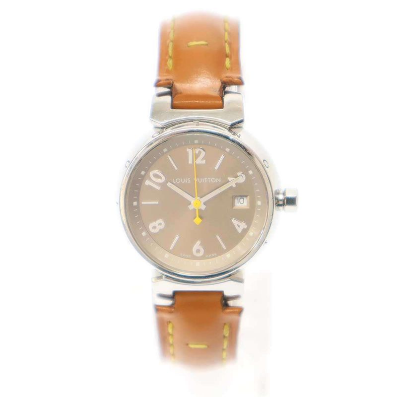 Louis Vuitton Q121212 Tambour Patent Quartz Wrist Grandfather Shape Silver