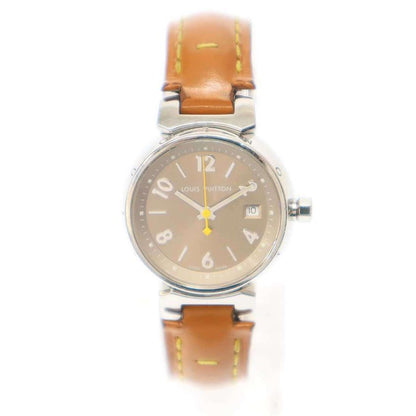 Louis Vuitton Q121212 Tambour Patent Quartz Wrist Grandfather Shape Silver