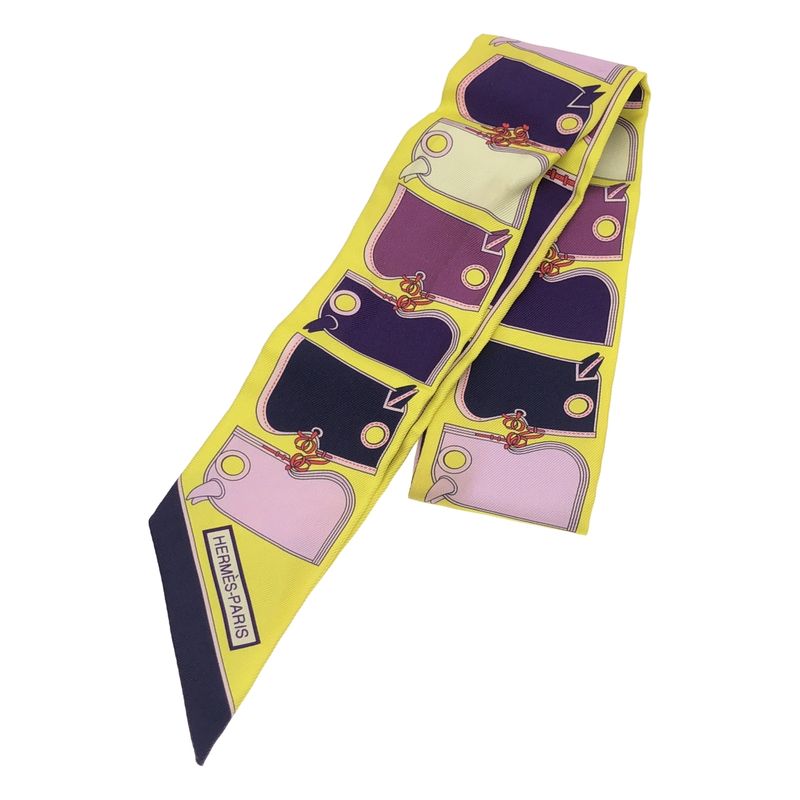 Hermes Camails Camaille Twillie Silk Scarf Yellow Purple